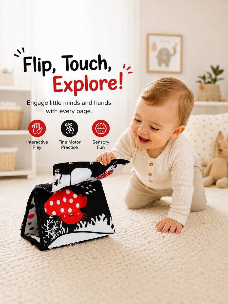 Buku Kain Cermin Stimulasi Visual untuk Bayi Baru Lahir, Desain Penyangga Segitiga, Penempatan Stabil, Cermin Lembut Memandu Bayi untuk Penemuan Diri, Tersedia Berbagai Pola Tema Seri, Pola Kontras Tinggi Melatih Pelacakan Visual, Kain Dapat Dicuci, Lembut Tanpa Tepi Keras, Mainan Edukasi Sensorik Anak Usia Dini Buku Kain untuk Bayi, Hadiah Natal Halloween