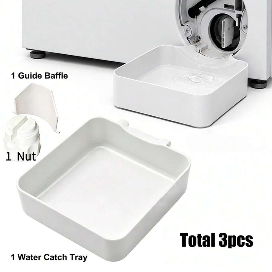 3Pcs Washing Machine Filter Drain Water Catch Tray Kit, Drum Washer Water Collection Tray With Guide Baffle And Nut, Spill Prevention Tray For Washer Maintenance