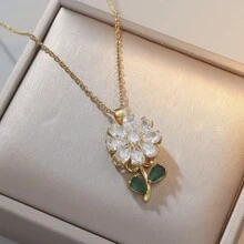 1/4 不鏽鋼鍍金全鋯石洋紫荊花項鍊，減壓旋轉項鍊，奢華高端聖誕新年珠寶，適合婚禮、浪漫禮物、日常時尚、情侶、節日、家庭 - 多色1 - 查看 10