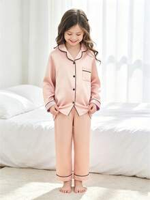 Tween Girl 2pcs Long Sleeve Top & Long Pants Pajama Set, Dusty Pink - Multicolor - View 5