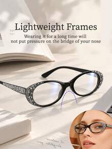 Anti-Blue Light Glasses With Glasses Case, Modern Rhinestone Frame, Reduces Screen Blue Light, Suitable For Indoor Office And Outdoor Activities, Ideal For Work, Study And Daily Wear - Glasses [Rhinestone Frame] - View 3