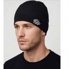 Topi Rajut Nilon Kasual Warna Polos dengan Bordir, Topi Olahraga Luar Ruangan Tahan Angin Hangat Gaya Jalanan, Topi Hip Hop Musim Gugur/Dingin, Lembut & Nyaman, Hadiah - 2 jenis topi rajut - View 1