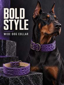 Pet Dog Wide Collar, Crocodile Embossed Wide Neck Strap, Bronze Metal Buckle And D-Ring Design, Adjustable For Medium To Large Dogs Daily Wear And Walking, Purple/Grey/Brown, L-3XL - Multicolor - View 9