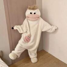 1pc Cute Funny Cartoon Big Mouth Monster Thick Coral Fleece Bathrobe, Couple Bathrobe, Cartoon Bathrobe, Suitable For Cosplay, Unisex Bathrobe - Multicolor - View 24