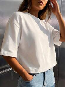 Women's Loose Round Neck Short Sleeve Casual Top White Summer - White - View 5
