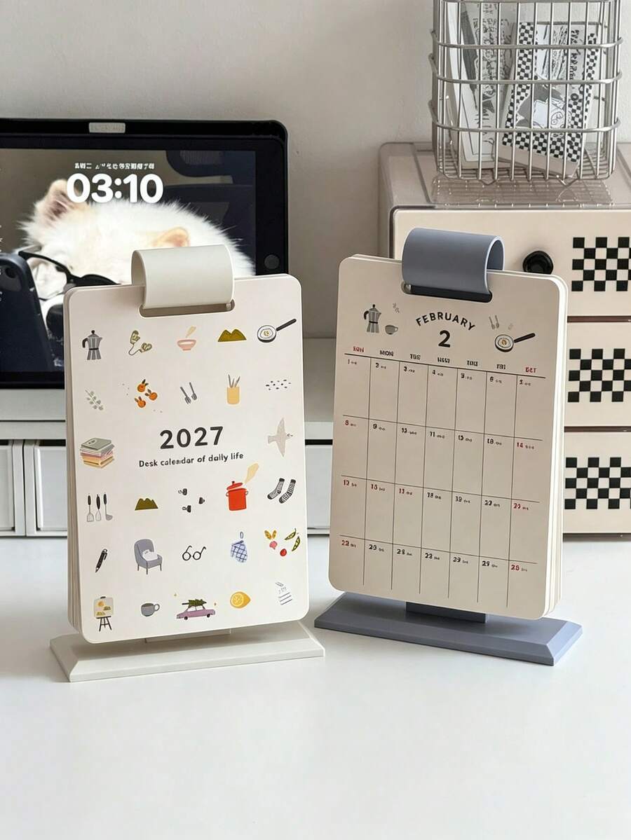 2027 Desktop Flip Calendar, New Style Self-Discipline Planner, Fresh Design Daily Memo Calendar With Check-In Function - A - View 1