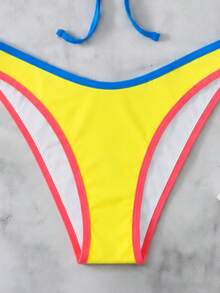Women's Elegant Yellow & Pink Bikini Set, Sexy Spaghetti Strap Swimsuit - Multicolor - View 5