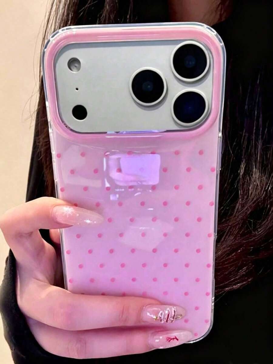 可愛粉色波點圖案亮面果凍手機殼,適用於 iPhone 17 Pro Max 16 Pro Max 17 16 15 14 13 12 Pro Max 11,可愛防震軟質後蓋 - 粉色 - 查看 1