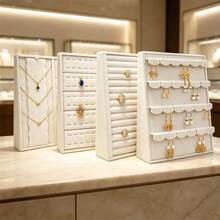 Rak Display Perhiasan Beludru Lembut, Baki Penyimpanan Kalung, Cincin, dan Anting dengan Banyak Kompartemen, Organizer Perhiasan Dekoratif untuk Meja - rak pajangan perhiasan miring - View 2
