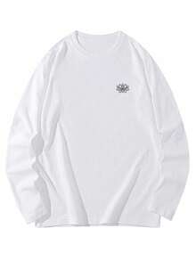 Women's Fashion Autumn/Winter Loose Minimalist Versatile Letter & Floral Print Long Sleeve T-Shirt - White - View 8