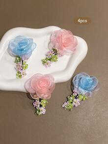 4pcs Colorful Flower BB Hair Clips Sweet Style Hair Accessories Suitable For Daily Use - Multicolor - View 7