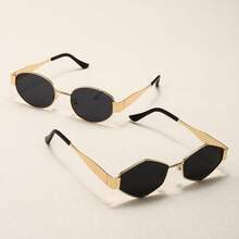 FIYLROG 1 Pair Men's Gold Frame Oval Tinted Lens Full Metal Fashionable Glasses, Suitable For Driving And Business Use - Multicolor - View 22