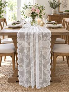 Vintage Floral Lace Table Runner, Wavy Edge Semi-Transparent Tablecloth, Suitable For Wedding, Bridal Shower, Birthday Party, Farmhouse Style Dining Table Home Decor - Multiple Styles - View 5