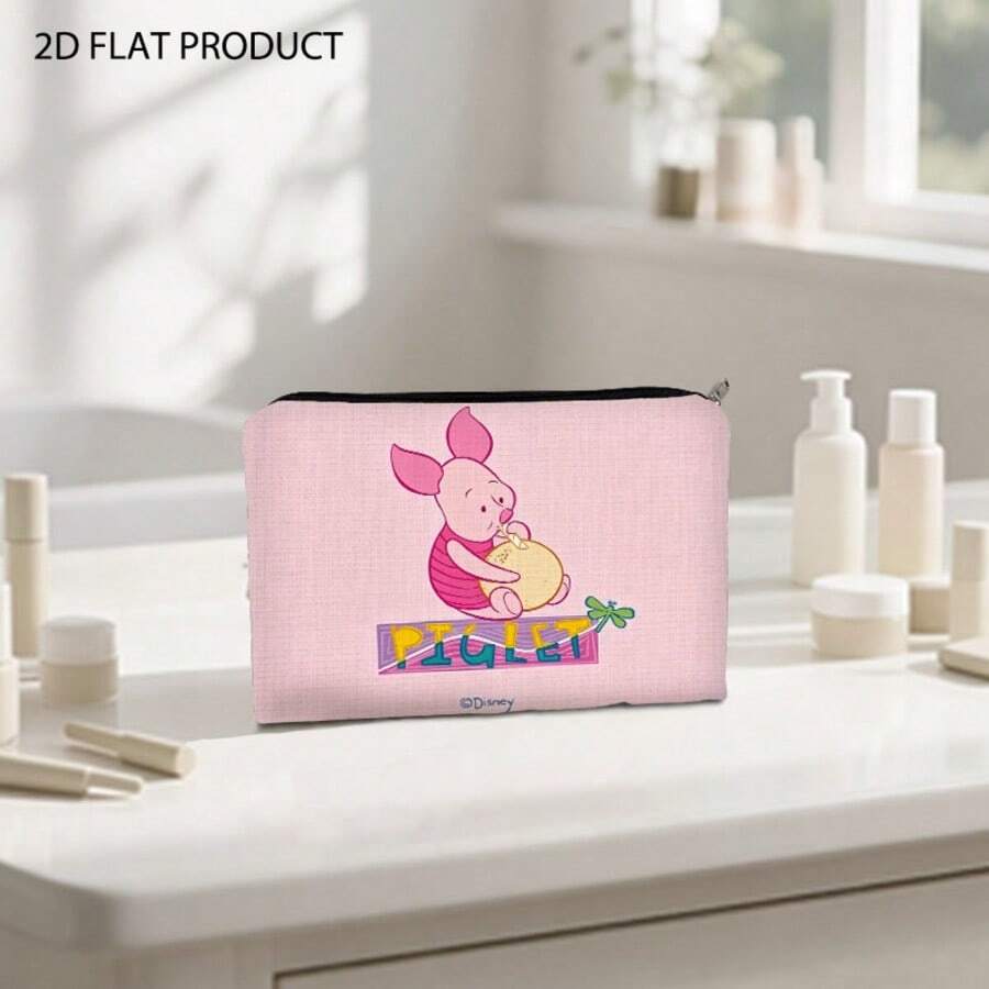 Disney Winnie The Pooh Piglet Print Polyester Cosmetic Bag, Portable Travel Toiletry Pouch With Colorful "PIGLET" Lettering Design, Multiple Specifications Available, Ideal For Travel Organization & Daily Toiletry Storage - Multicolor - View 1