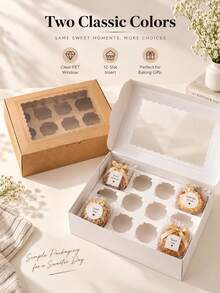 Cupcake Box With Window, Birthday Holiday Party Baking Supplies Dessert Box, Halloween, Thanksgiving And Christmas Gift Box - New Model - View 4