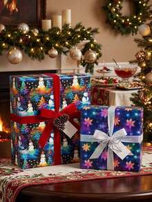 1 Roll Christmas Gift Wrapping Paper, Colorful Snowflake Christmas Tree Snowman Pattern Christmas Gift Wrapping Paper, 3 Meters Christmas Gift Wrapping Bag, Christmas Gift Wrapping Supplies, Christmas Party Gift Wrapping Box, Christmas Decoration - Multicolor - View 6