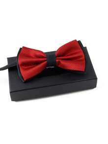 ZLQ&GOU 1pc Polyester Dual-Color Bow Tie For Men, Plaid Pattern Fashion Bow Tie, Suitable For Formal Occasions And Weddings - Red - View 6