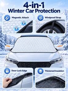 Thickened Magnetic Aluminum Foil Car Windshield Snow Cover – Half-Cover Frost & Snow Protection Shield, Universal Fit Auto Front Window Winter Cover With Magnetic Strips, Anti-Ice Snow Dust Guard - A - View 7