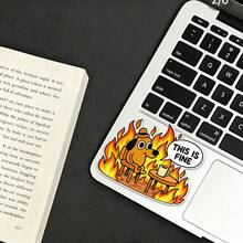 1/2/5pcs "THIS IS FINE" Stickers, Dog Drinking Coffee In Fire, Multi-Functional Stickers, Decorative Stickers, DIY Stickers, Cartoon Planner Stickers, Decorative Stickers, Sealing Stickers - Multicolor - View 5