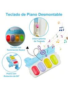 Gimnasio de juegos para bebés con piano desmontable, alfombra musical suave, incluye 5 juguetes colgantes, tapete interactivo para bebés 0-36 meses, ideal para practicar posición boca abajo - Azul - Ver 5