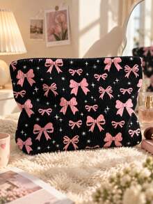 New Bow Print Pattern Makeup Bag | French Print Travel Organizer Bag | Travel Essentials | Poolside Must-Have | Toiletry Bag | Pool Storage Bag | Mother's Day Gift | Teacher's Day Gift | Suitable For Moms, Teachers, Friends And Nurses | Home Essentials | Graduation Gift | Easy To Clean Design | Portable Makeup Bag - Multicolor - View 3