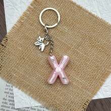 Cute 3D Bubble Letter Keychain, Bright Pink Y2K Preppy Style Initial Key Ring, Car Key Accessory And Personalized Bag Charm, Sweet Bright Pink Initial Key Ring, Cute Car Key And Bag Charm, Sweet Gift For Friends And Girls - Multicolor - View 4