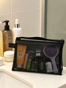 Mesh Makeup And Grooming Storage Bag, Paired With The Same Mesh Portable Storage Bag, Double-Layer Large-Capacity Transparent Toiletry Storage Bag, Portable Cosmetic Organizer With Compartments, Travel And Business Trip Toiletry Storage Pouch - Multicolor - View 8