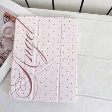 白色與棕色波點天使手寫字母平板保護殼，附筆槽，相容 iPad Pro / Air / 9.7 / Air 2 / (7th Gen) / (8th Gen) / Air 4 / 5 / Pro 11 / 10th Generation / Air 13 / Air 11 / 11(A16 2025) / 相容 Galaxy S9 / S7 / S10+ / 相容 Galaxy Tab S6 Lite 10.4 吋 / 相容 Matepad - 彩色 - 查看 10
