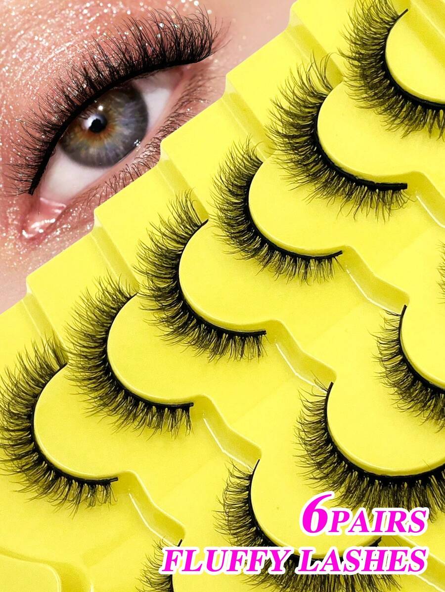 ENCHUW 6 Pairs Soft Long Thick Volume Eyelashes Dramatic Fluffy Lashes Wispy Cross Eyelash Eye Lashes Extension False Eyelashes - Black - View 1