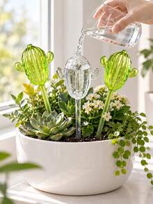 1/2pcs Automatic Watering Cactus Shaped Watering Spikes, Slow Drip Narrow Mouth Cactus Watering Balls, Automatic Watering System, PVC Material, Narrow Mouth Design Extends Watering Time, Suitable For Indoor And Outdoor Plants, Essential For Potted Plants - Multiple Styles - View 3