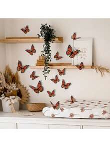60pcs/5set 3D Emperor Butterfly Wall Stickers, PVC Plastic Material, Bright Orange And Black Design, Perfect For Wedding, Birthday, Graduation And Holiday Decoration, Butterfly Decor, Room, Bedroom Decoration, Removable, Waterproof And Moisture-Proof - Multiple Styles - View 2