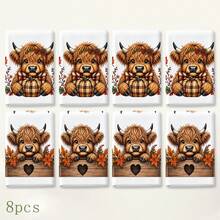 2pcs Highland Cow Pumpkin Maple Leaf Print Kitchen Towels, Plaid Pattern Tea Towels Hand Towels Dish Cloths, Rustic Farmhouse Style Harvest Season Autumn Kitchen Decor Towels, Suitable For Thanksgiving, Autumn Home Decor, Kitchen Restaurant Decoration - Multicolor - View 10