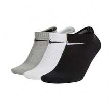 Nike 3-Pack Unisex Sports Socks, Fashionable Versatile Minimalist Pattern Casual Short Socks, Couple Style, Grey/White/Black - Black, White and Gray - View 2