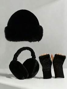 3pcs/1pc Set Soft Faux Fur Winter Hat (With Ear Flaps) And Fingerless Gloves, Warm, Soft, Elastic And Windproof, Suitable For Women And Girls, Y2K Style, Perfect Choice For Christmas And New Year - Multicolor - View 2