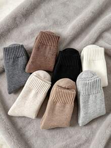 1/5 Pairs Men's Autumn/Winter Thickened Fleece Lined Mid-Calf Socks, Warm Comfortable Breathable, Couple Socks, Unisex, Suitable For Cold Weather, Home, Sports, Business Socks, Random Color - Multicolor - View 2