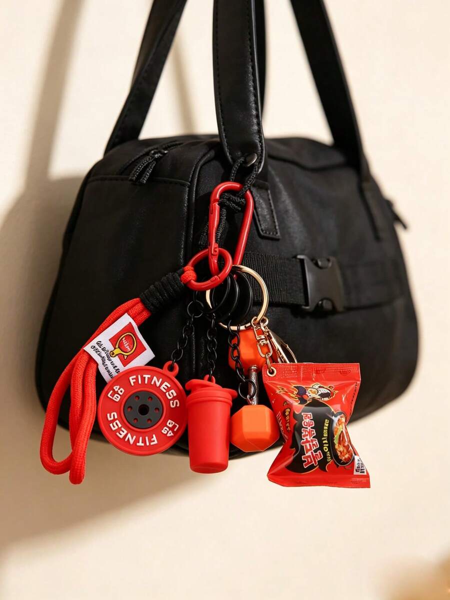 1 Pc Dumbbell Keychain Set, Women's And Men's Fitness Accessory Keychain, Bag Hanging Piece, Car Keychain, Great Gift Item - Multicolor - View 1