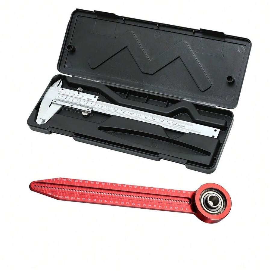 0-6" / 0-200mm Vernier Caliper, Metric & Imperial Carbon Steel Manual Caliper With Industrial Grade Aluminum Divider Compass, Precision +/-0.001" / 0.02mm, Machinist Measuring Tools Set For DIY, Engineering, Jewelry - Set - View 1