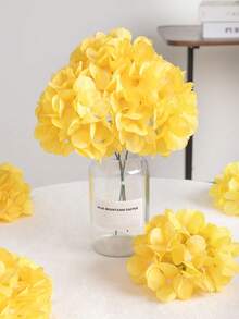 6/12pcs Multicolor Artificial Hydrangea Flowers With Stems, Polyester Fake Flower Heads, Suitable For Home Decor, Wedding Venue Decoration, Birthday Party, Bedroom, Living Room, Creative Display - Yellow - View 1