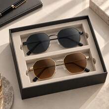FIYLROG Men's Polygonal Sunglasses, Thin Metal Frame, UV400 Protection, Suitable For Fashionable Casual Occasions - Multicolor - View 16