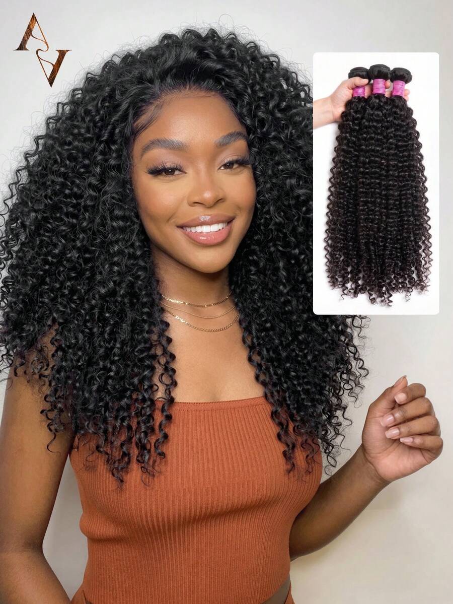ARABELLA 1pc & 3pcs Jerry Curly Natural Color Human Hair Bundles 100% Human Hair Extensions Brazilian Hair Bundles Unprocessed Virgin Hair Weave Bundles Human Hair Extensions - SNatural - View 1