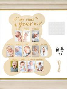 12 Monthly Picture Frame,One Year Birthday Wooden Photo Board, My First Year Milestone Photo Board Baby First Year Wood Sign (Bear) - Bear-shaped - View 1