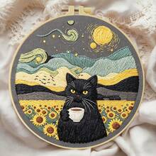 Embroidery Set, 20x20cm/7.9x7.9 Inches, Sunflower Cat, 2D Flat Printing Handmade DIY Beginner Embroidery Set, Including Embroidery Cloth,Instruction Manual,Embroidery Frame And Needle And Thread, Handmade Artwork As A Gift For Friends Or Famil - 20x20cm/7.9x7.9 In - View 13