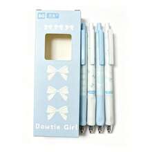 4pcs Set Retractable Bow Gel Pens, 0.5mm Fine Point Black Ink For Smooth Writing, Office And School Supplies, Style Blue For Women, Beaded Pens, Engraved Ballpoint Pens With Decorations, Fun Work Pens - A - View 8