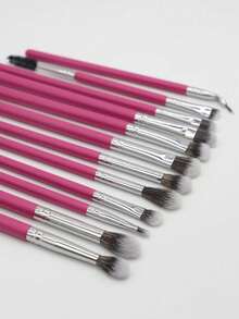 Rose Red 15pcs Eye Brush Set, Without Storage Bag, Suitable For Party, Home Or Travel Use - Hot Pink - View 2
