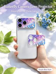 2片裝相機鏡頭保護軟膜,防指紋,易安裝無氣泡,適用於 iPhone 18 Pro Max/18 Pro/17 Pro Max/17 Pro/17 Air,高畫質漸層紫藍蝴蝶花卉全覆蓋防刮保護膜 - 碎花104 - 查看 3