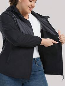 1 buah Jas Hujan Wanita Ukuran Besar Tahan Air dengan Tudung, Jaket Anti Angin untuk Aktivitas Luar Ruangan - Hitam - View 6