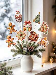 9pcs/Set Hiasan Meja Bentuk Manusia Kue Jahe Natal, Hiasan Tengah Meja Bentuk Kereta Santa, Rumah Kue Jahe, Pohon Natal, Dekorasi Meja Pesta Natal Musim Dingin - A - View 8