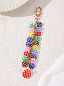 1pc Colorful Resin Button Keychain Bag Charm, Lightweight And Durable, Plaid Button Mix, Rainbow Bright Color, Cute Y2K Aesthetic Style, Cute Accessory, Unique Button Tassel Design, Eye-Catching And Vibrant, Make Your Bag More Distinctive - Multicolor - View 6