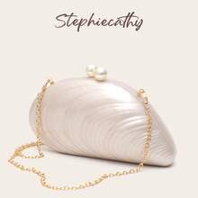 STEPHIECATHY 女款時尚奢華優雅壓克力手拿包，磁吸開合，貝殼造型長鏈手提包，適合婚禮、晚餐、派對、舞會與宴會的晚宴包 - 米色 - 查看 4