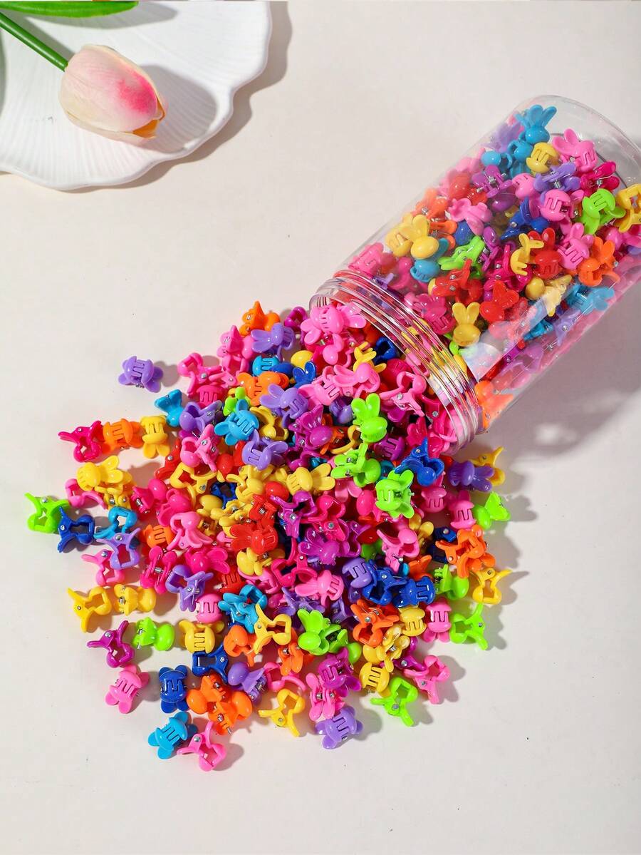 100pcs Girls Colorful Random Color Mini BB Hair Clips, Fashion Fresh Simple Cute Hair Claw Hair Clips, Bangs Hair Accessories For Daily Use - Multicolor - View 1